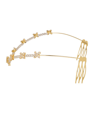 Floral Motif Tiara with Faux Pearl and Crystal Details | Stylika