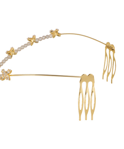 Floral Motif Tiara with Faux Pearl and Crystal Details | Stylika