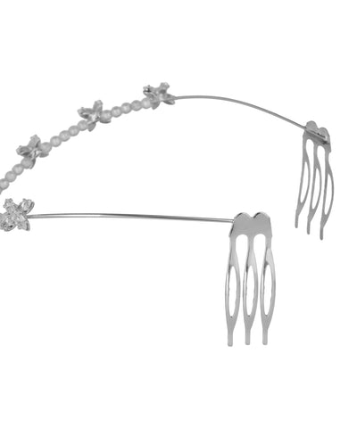 Floral Motif Tiara with Faux Pearl and Crystal Details | Stylika