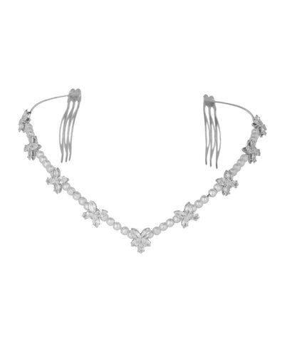 Floral Motif Tiara with Faux Pearl and Crystal Details | Stylika