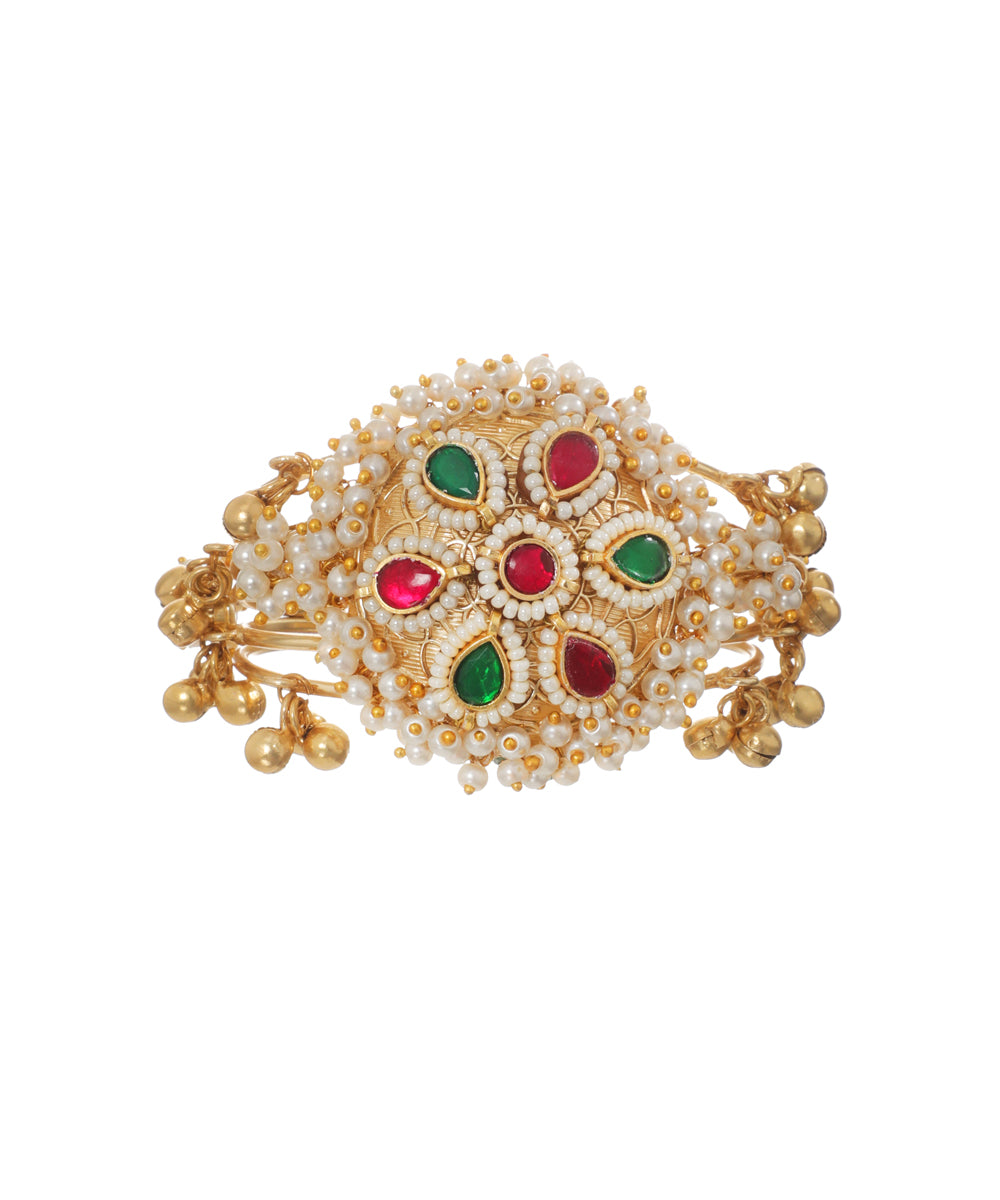 Oxidised Ghungroo Floral Statement Cuff Bracelet | Stylika