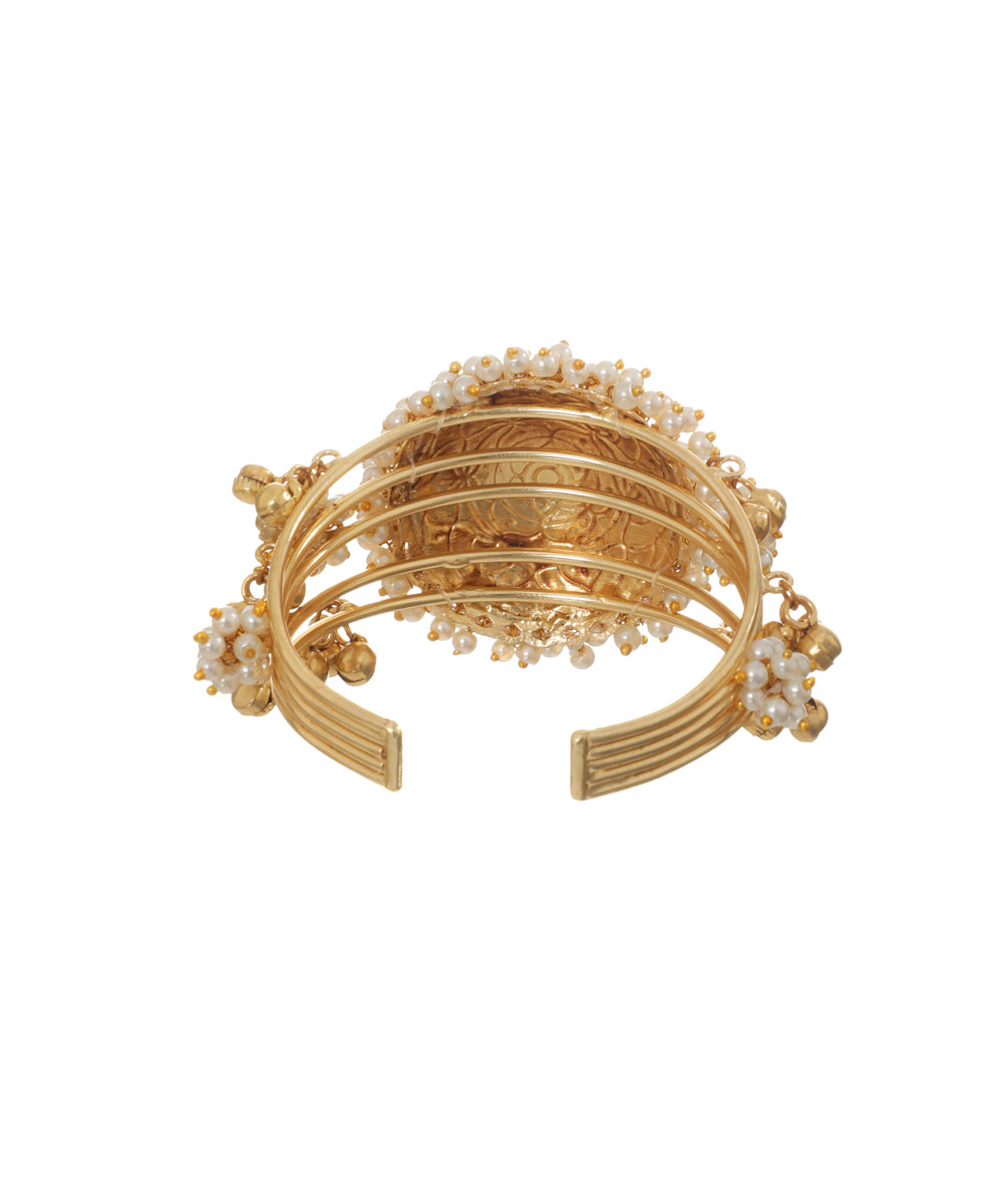Oxidised Ghungroo Floral Statement Cuff Bracelet | Stylika