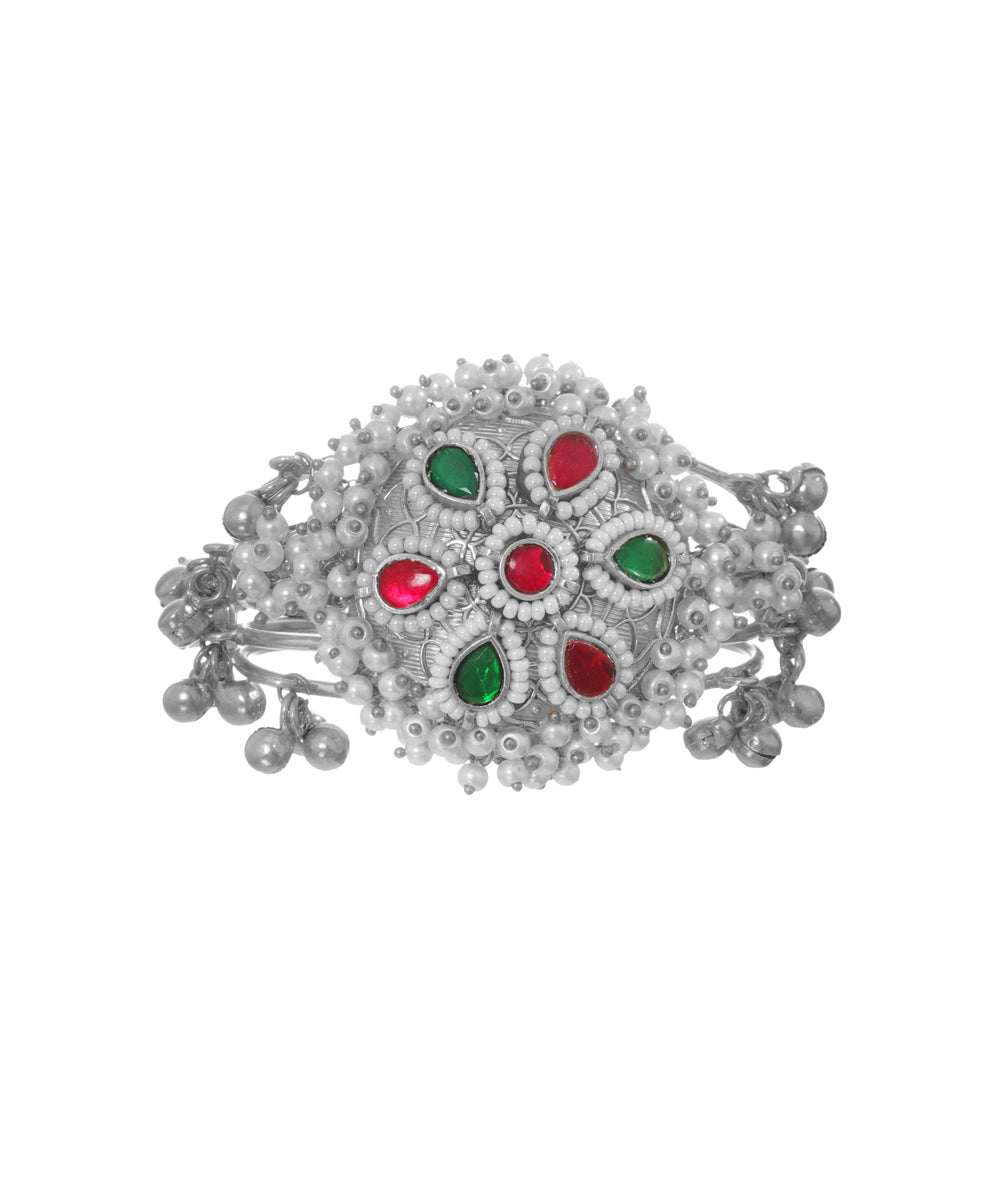 Oxidised Ghungroo Floral Statement Cuff Bracelet | Stylika