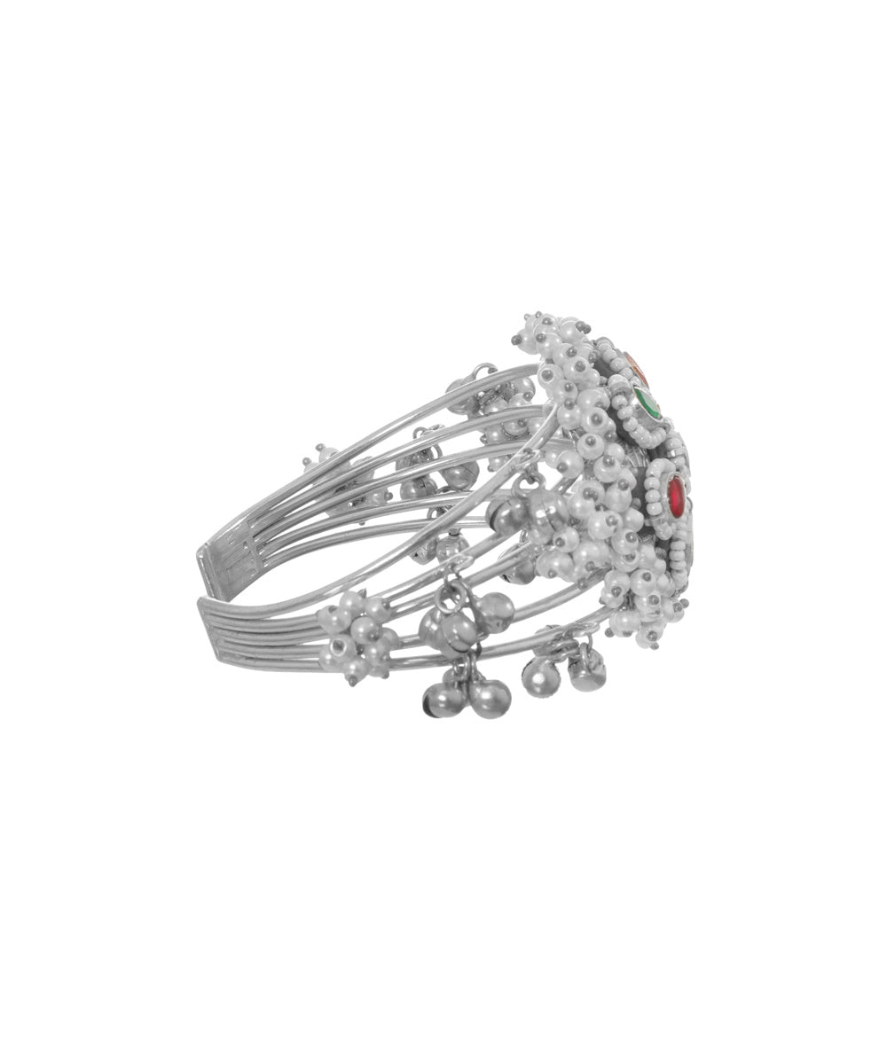 Oxidised Ghungroo Floral Statement Cuff Bracelet | Stylika