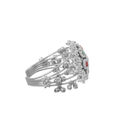 Oxidised Ghungroo Floral Statement Cuff Bracelet | Stylika