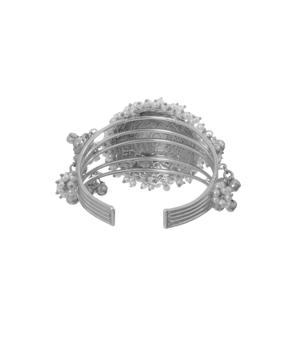 Oxidised Ghungroo Floral Statement Cuff Bracelet | Stylika