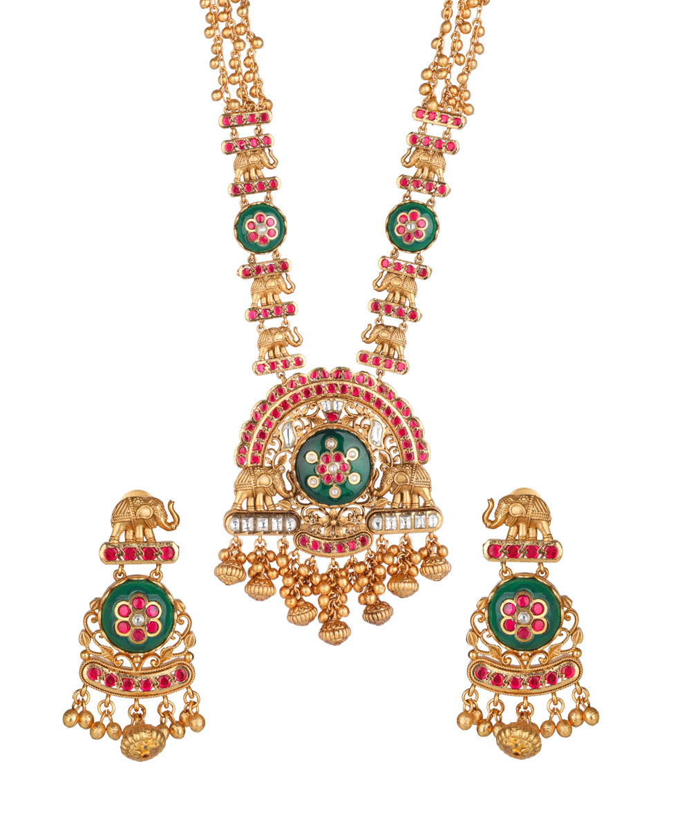 Long necklace set with a crescent pendant silhouette