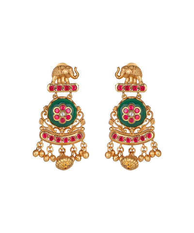 Layered long necklace set styled for traditional wear