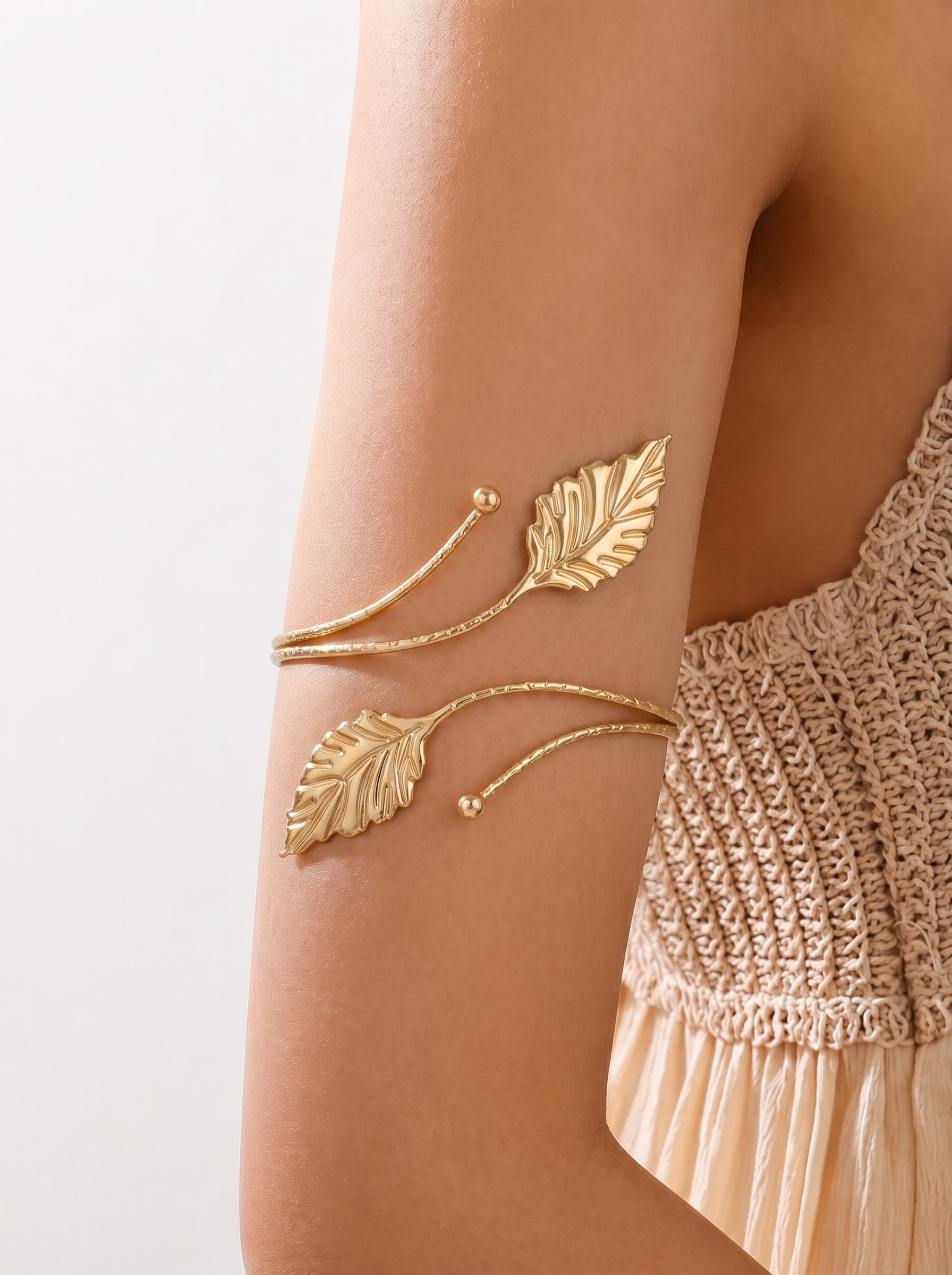 Sculptural Leaf Wrap Arm Cuff for Effortless Style | Stylika