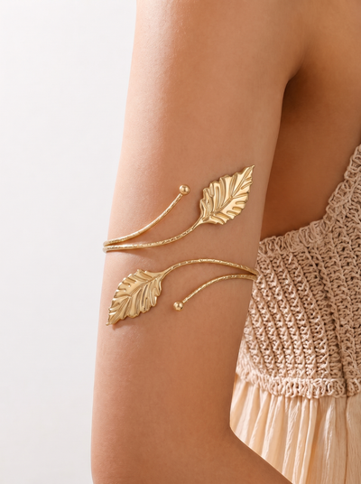 Sculptural Leaf Wrap Arm Cuff for Effortless Style | Stylika