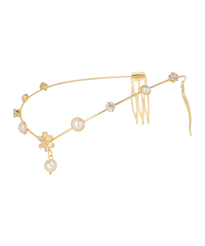 Floral Motif and Faux Pearl Headband Tiara Accessory | Stylika