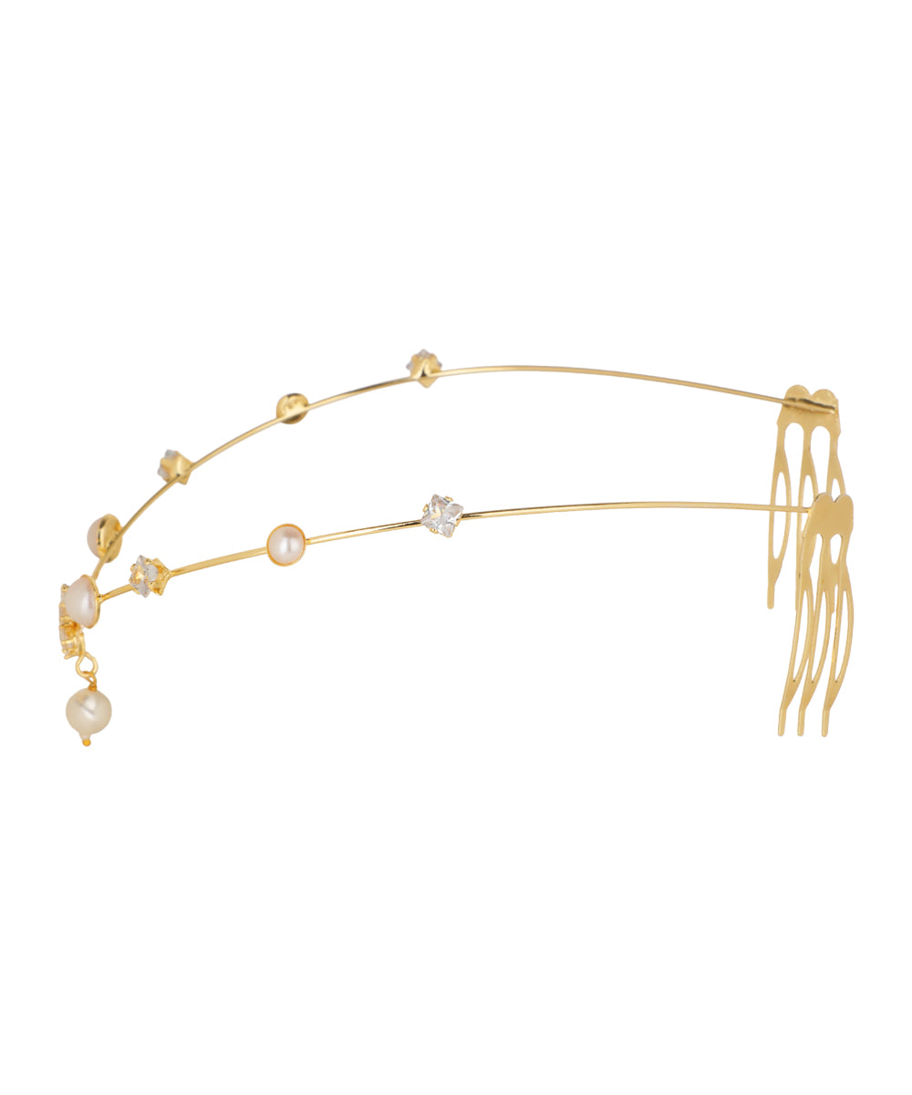 Floral Motif and Faux Pearl Headband Tiara Accessory | Stylika