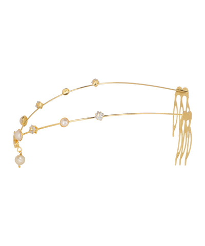 Floral Motif and Faux Pearl Headband Tiara Accessory | Stylika