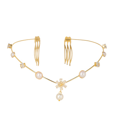 Floral Motif and Faux Pearl Headband Tiara Accessory | Stylika