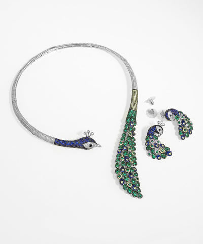 Peacock Motif Choker Necklace Set | Stylika
