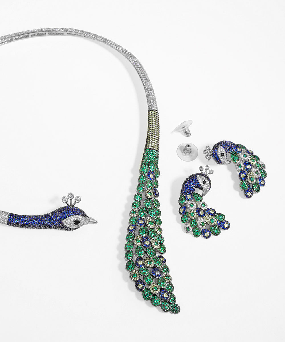 Peacock Motif Choker Necklace Set | Stylika