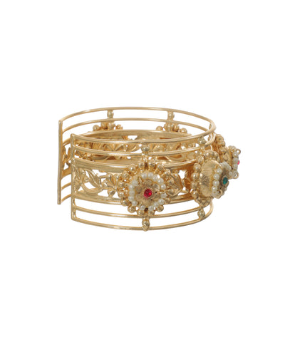 Oxidised Cuff Bracelet with Intricate Floral Motifs | Stylika