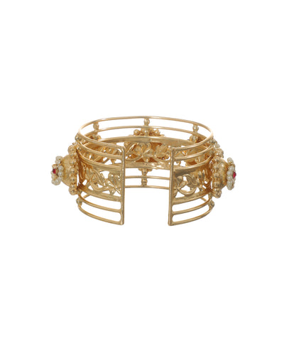 Oxidised Cuff Bracelet with Intricate Floral Motifs | Stylika