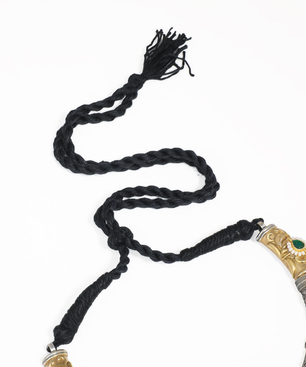 Traditional Indian oxidised necklace set featuring floral motifs and colorful stone detailing
