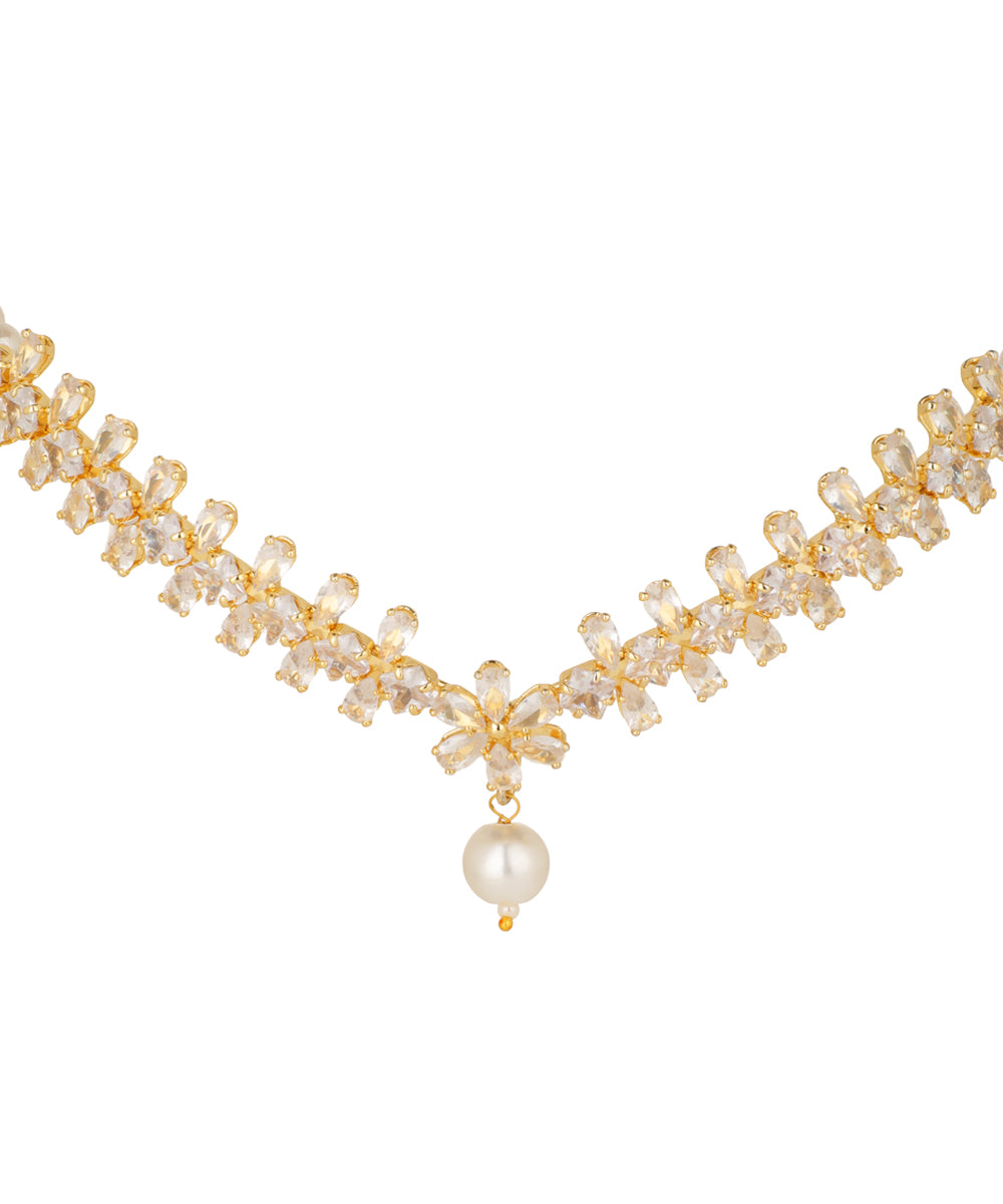 Floral Motif and Faux Pearl Embellished Tiara | Stylika