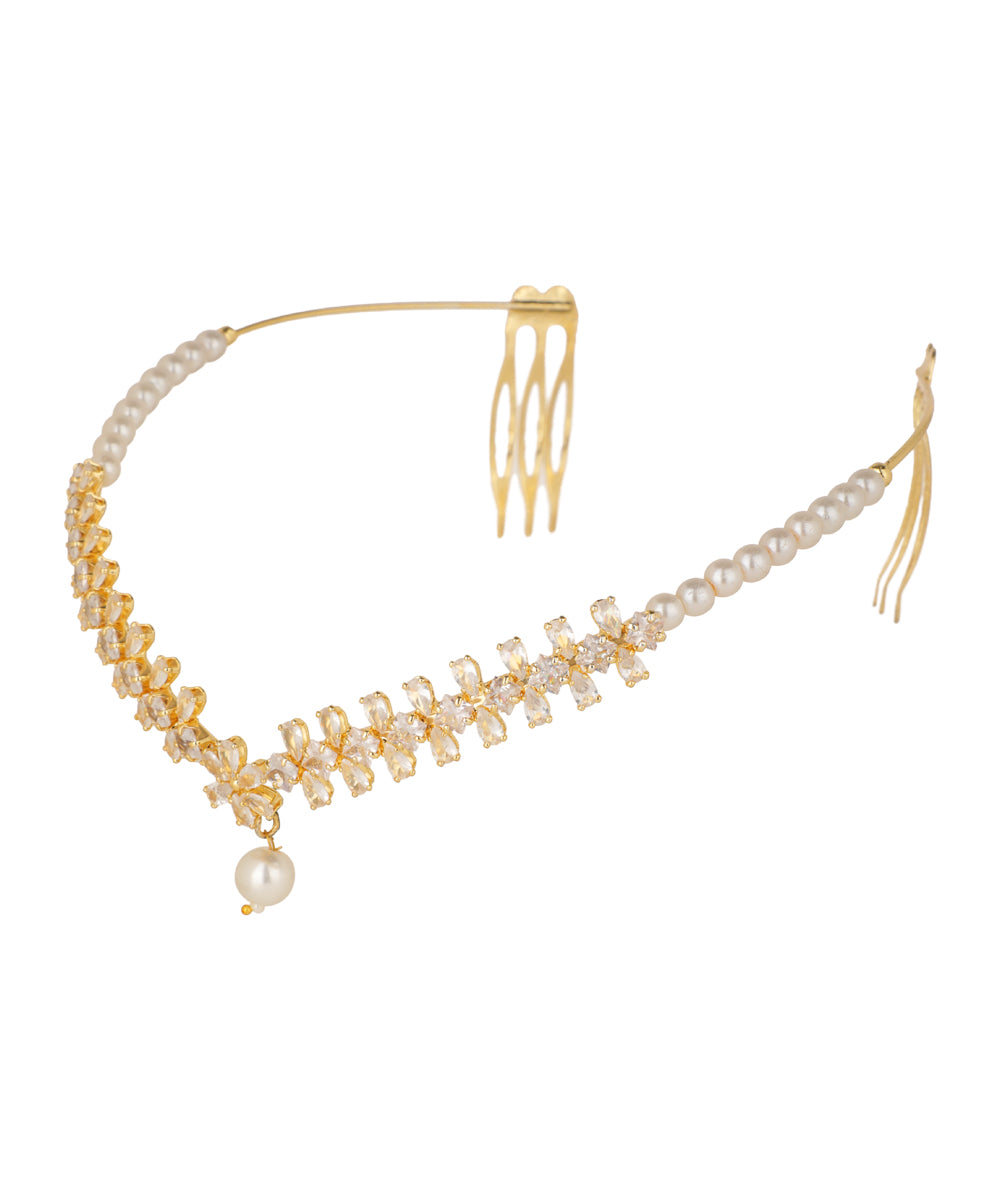 Floral Motif and Faux Pearl Embellished Tiara | Stylika