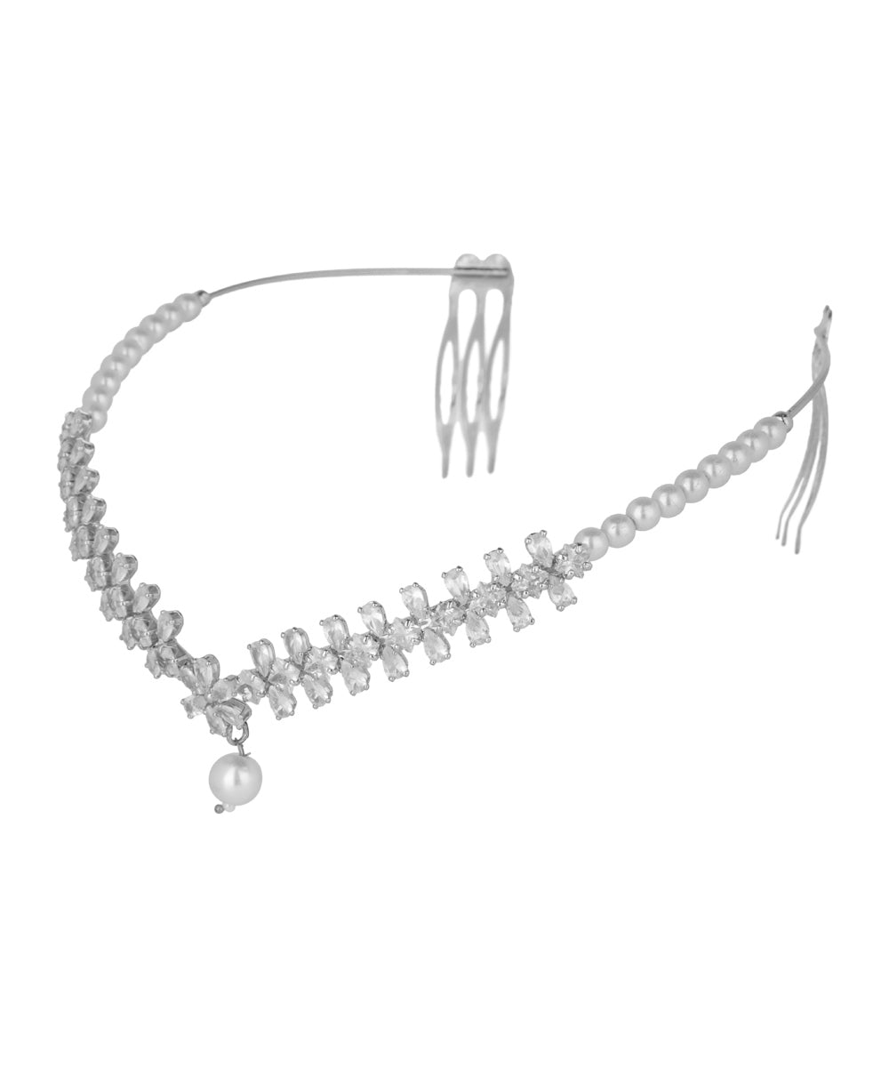 Floral Motif and Faux Pearl Embellished Tiara | Stylika