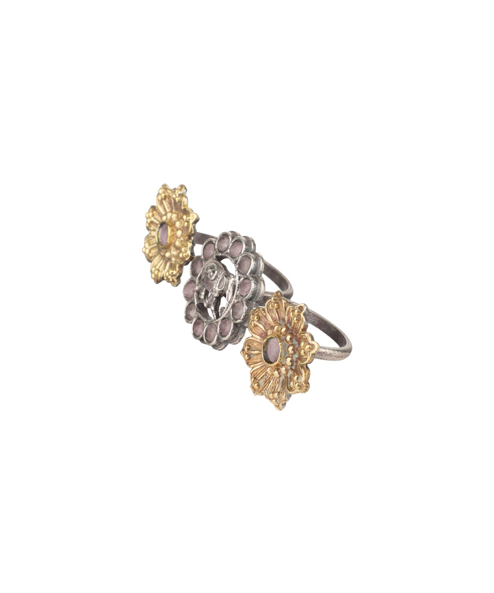 Twin Lotus Medallion Trio Ring | Stylika