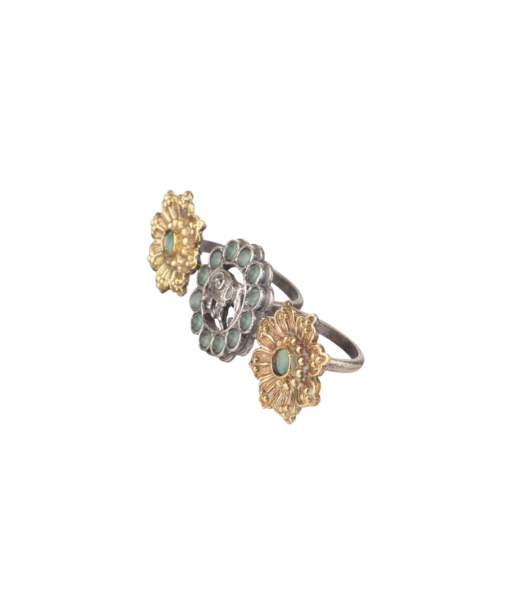 Twin Lotus Medallion Trio Ring | Stylika