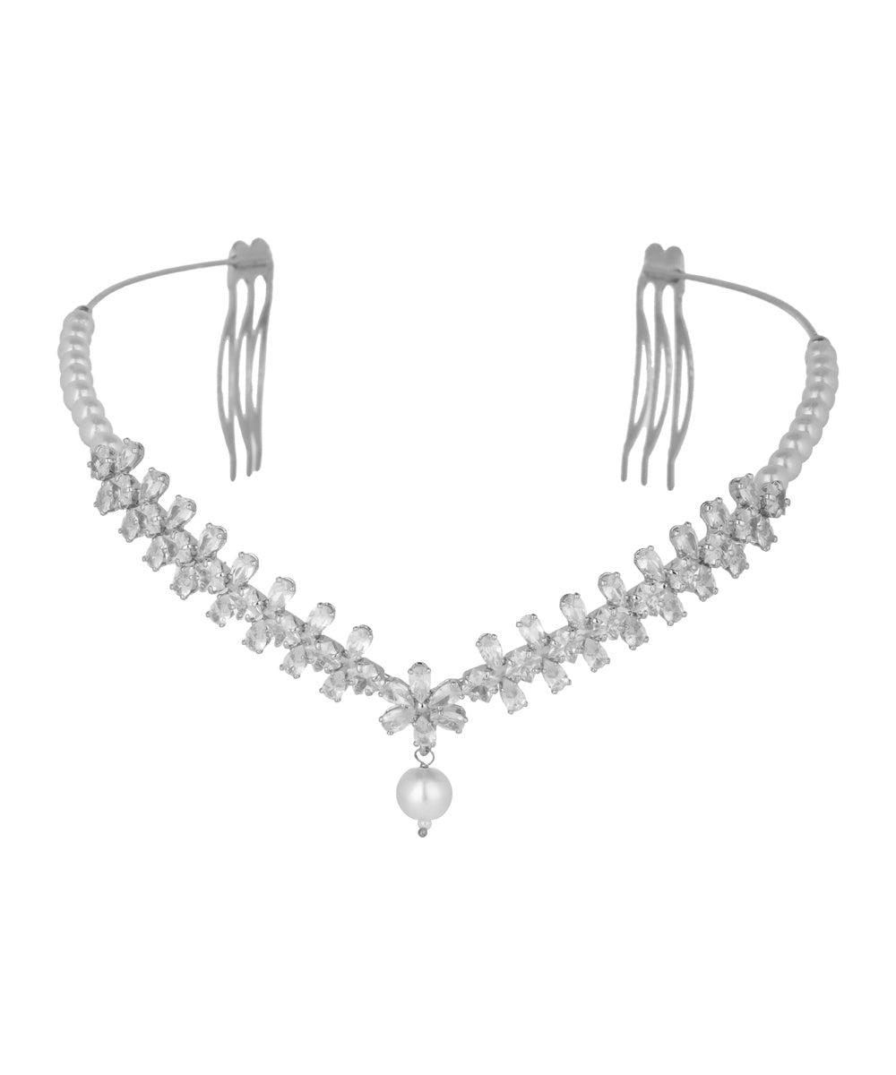 Floral Motif and Faux Pearl Embellished Tiara | Stylika