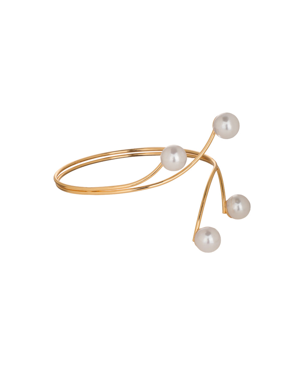 Minimal Faux Pearl Open Arm Cuff | Stylika