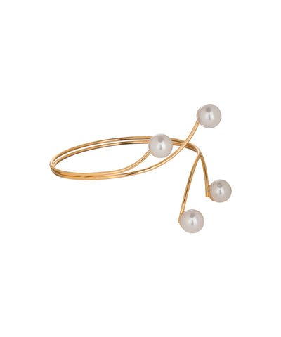 Minimal Faux Pearl Open Arm Cuff | Stylika