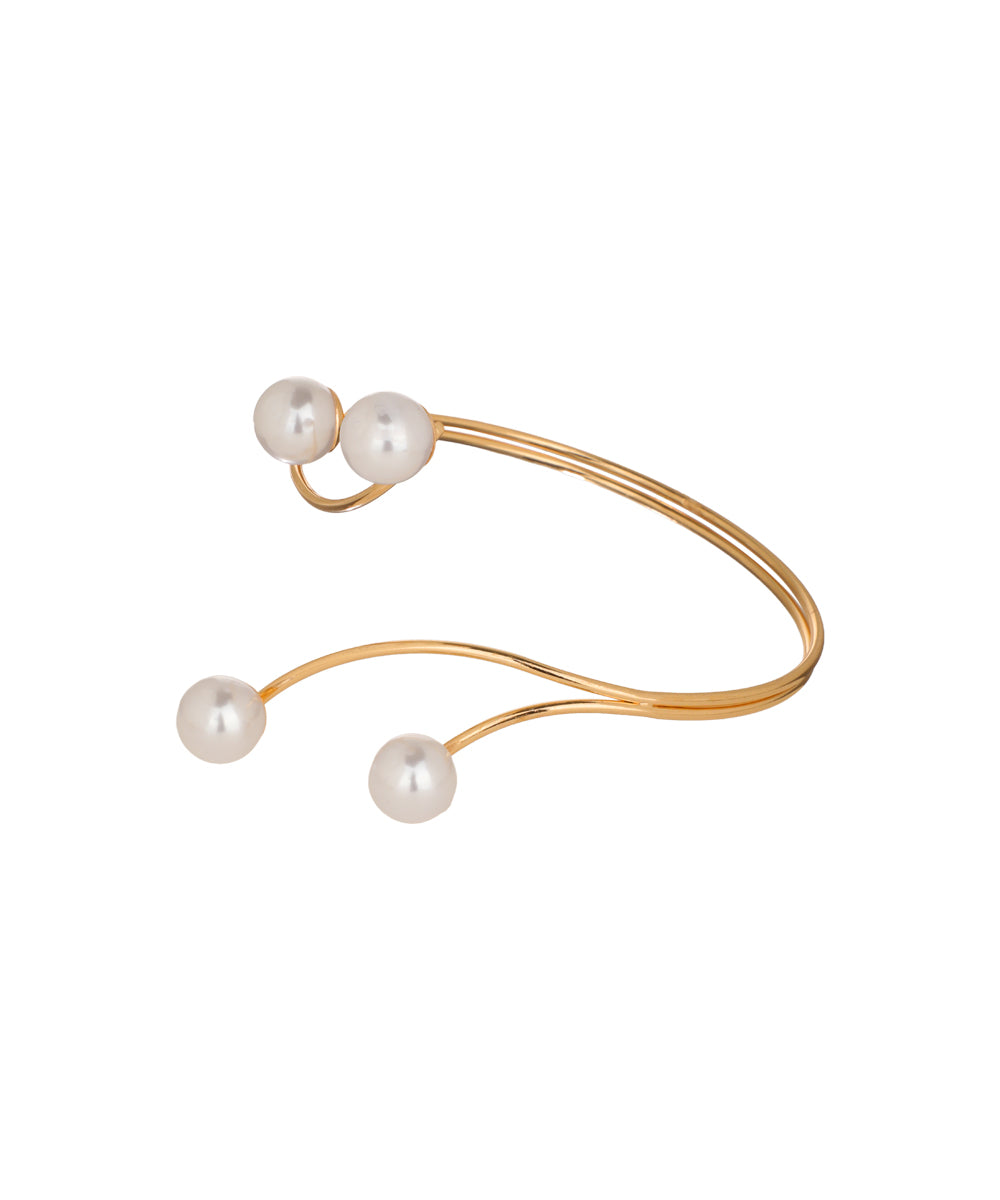 Minimal Faux Pearl Open Arm Cuff | Stylika