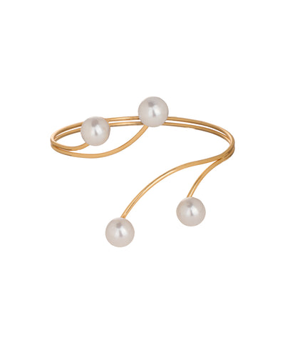 Minimal Faux Pearl Open Arm Cuff | Stylika