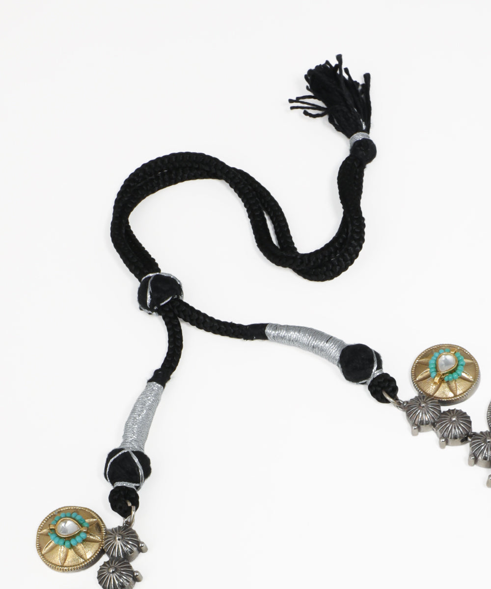 Ethnic oxidised necklace set featuring floral motifs and multicolored stone details