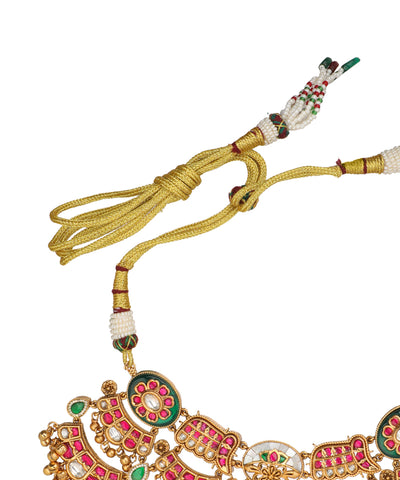 Necklace set with decorative stone and enamel detailing