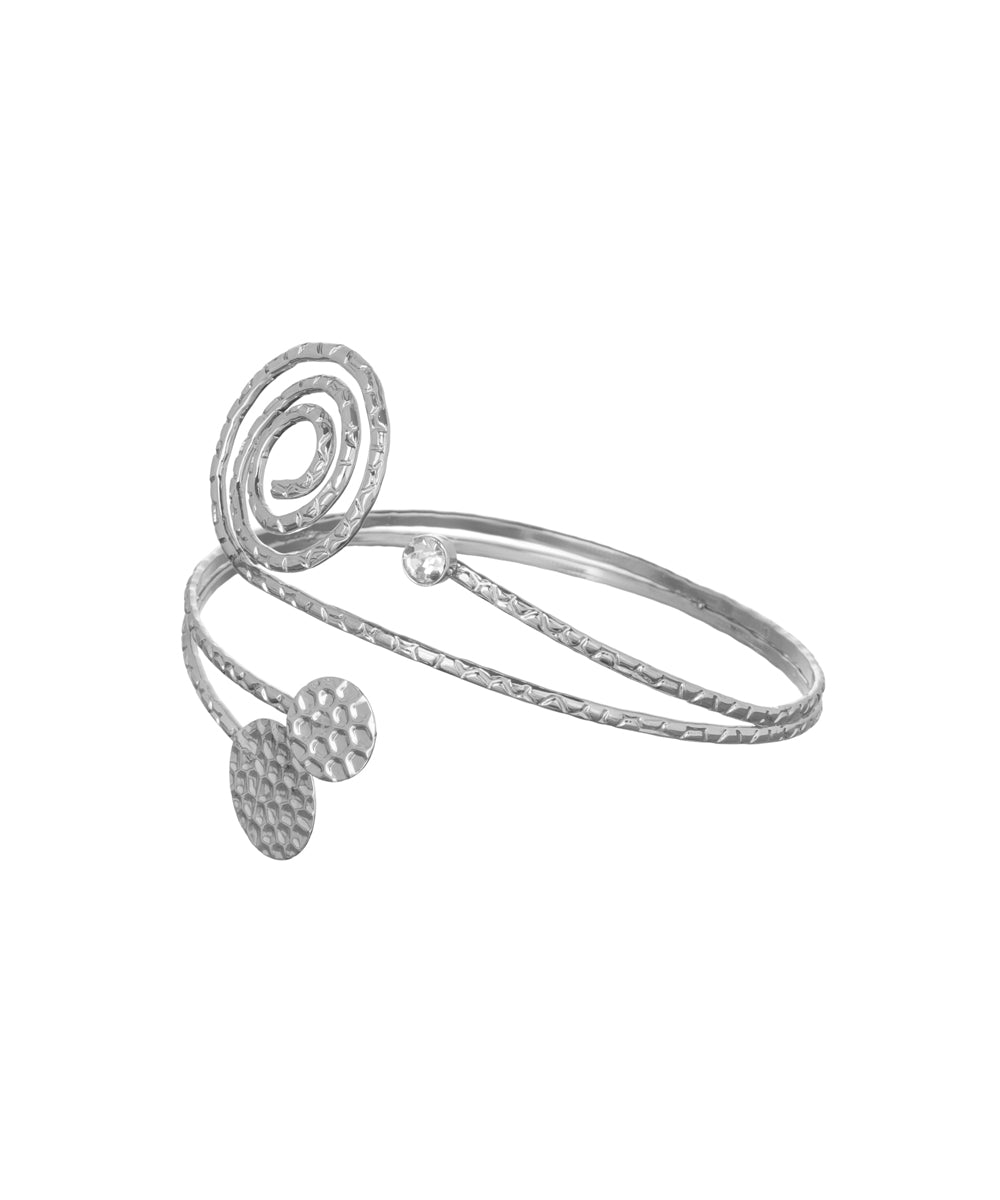 Modern Spiral Motif Arm Cuff with Textured Discs | Stylika