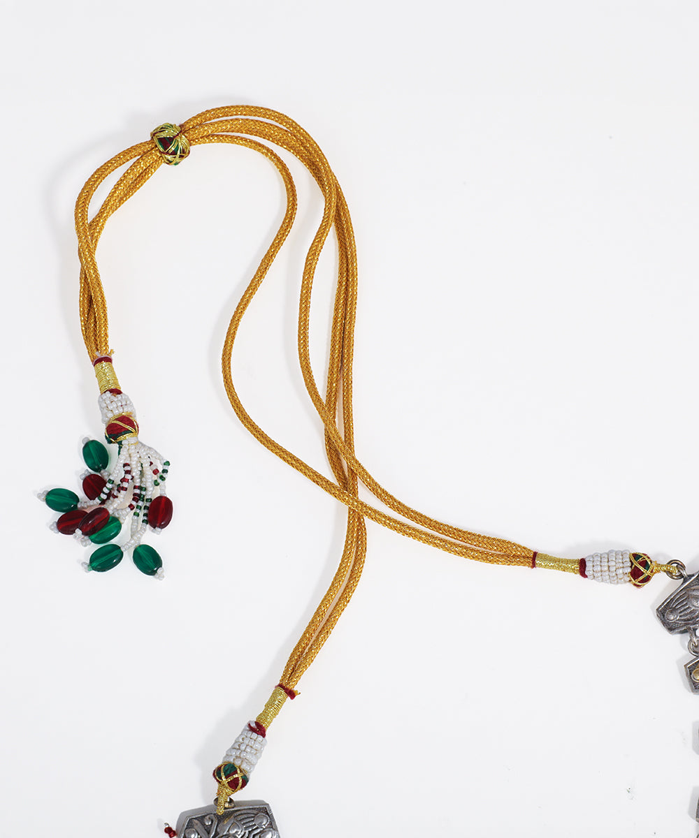 Intricate Floral Panel Oxidised Necklace with Earrings | Stylika