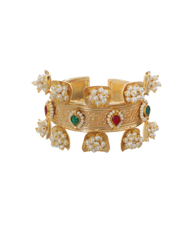 Oxidised Grand Engraved Embellished Cuff Bracelet | Stylika