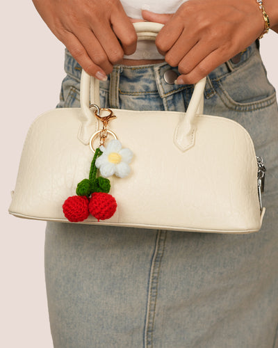 Charming Crochet Flower & Cherry Bag Charm | Stylika