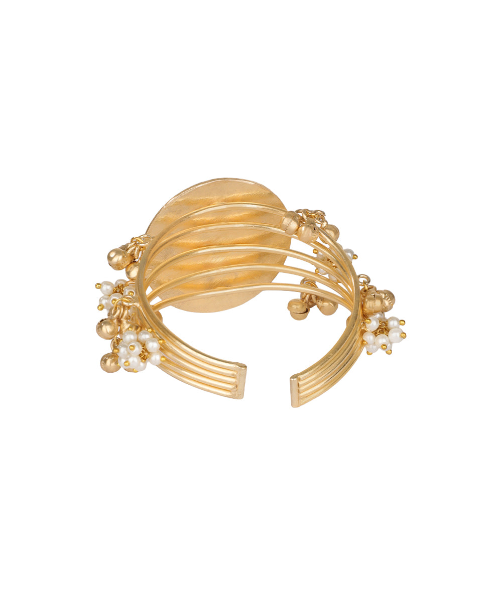 Pearl Cluster Disc Ghungroo Cuff Bracelet | Stylika