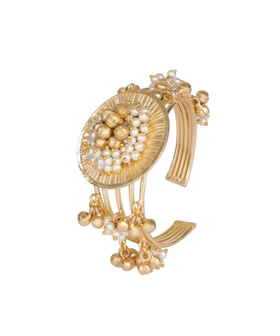 Pearl Cluster Disc Ghungroo Cuff Bracelet | Stylika
