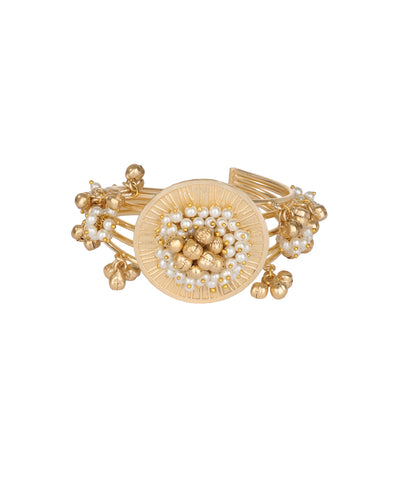 Pearl Cluster Disc Ghungroo Cuff Bracelet | Stylika