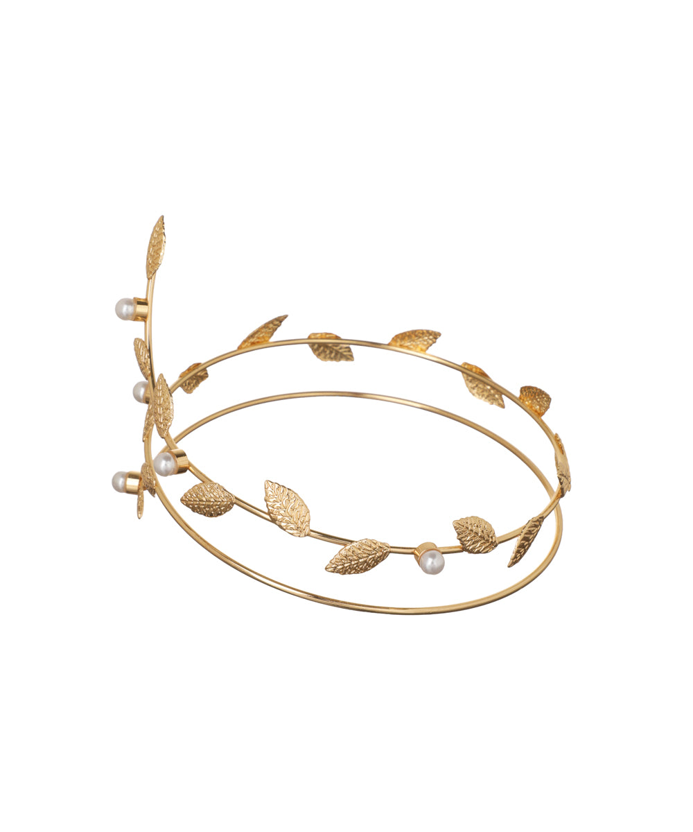 Nature-Inspired Spiral Arm Cuff with Leaf Details | Stylika