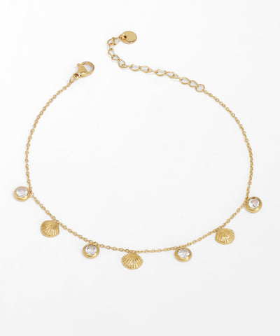 Alternating Shell and Diamond Charm Anklet | Stylika
