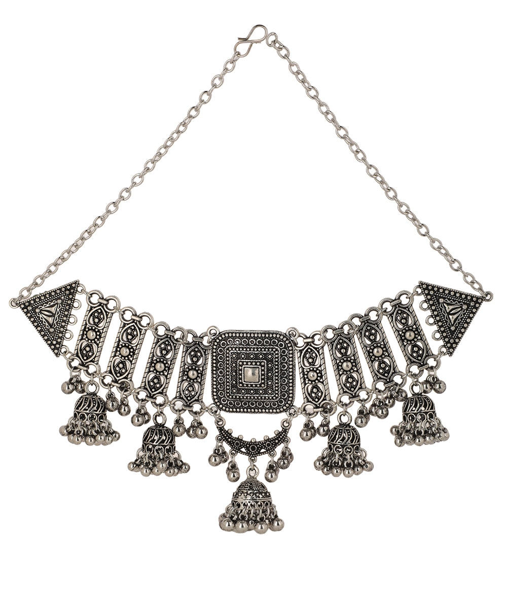 Geometric Motif Choker Necklace with Dangle | Stylika
