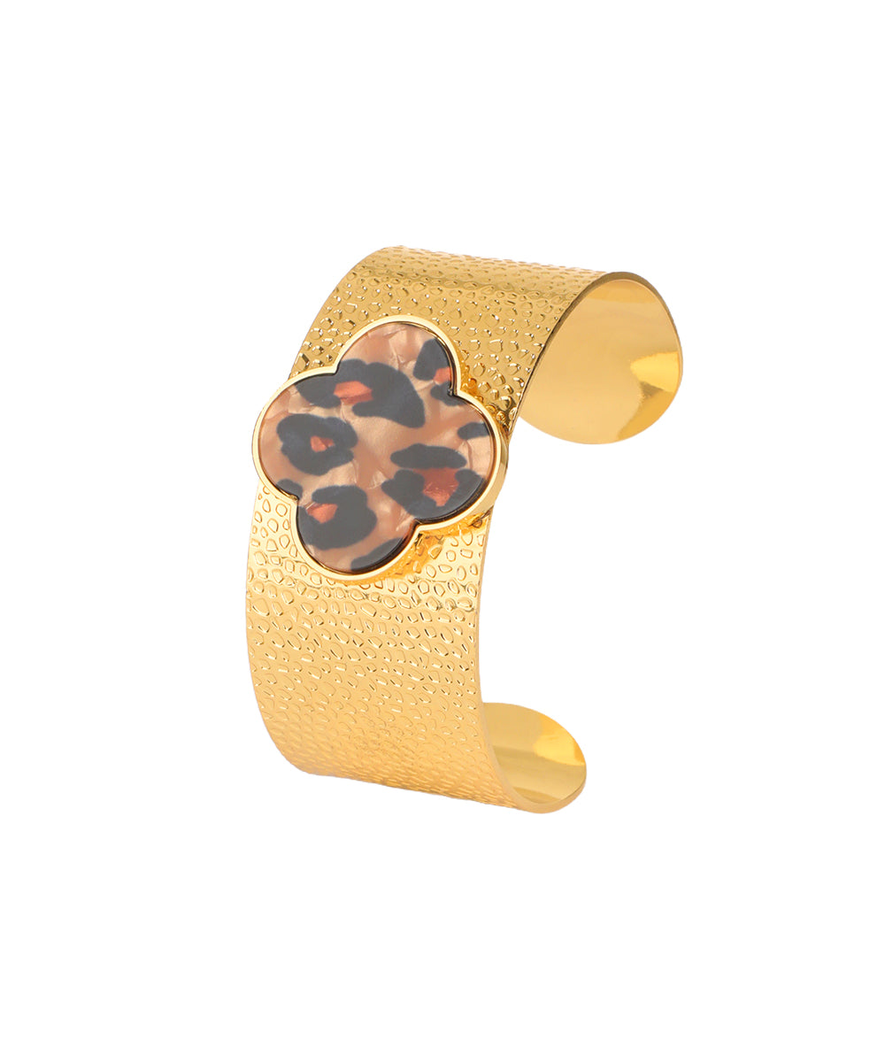 Leopard Print Clover Cuff Bracelet | Stylika