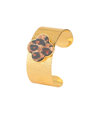 Leopard Print Clover Cuff Bracelet | Stylika