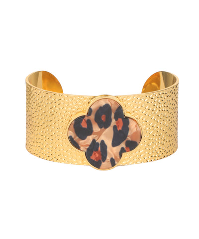 Leopard Print Clover Cuff Bracelet | Stylika