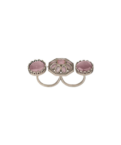 Double Finger Decorative Multi Stone Oxidised Ring | Stylika