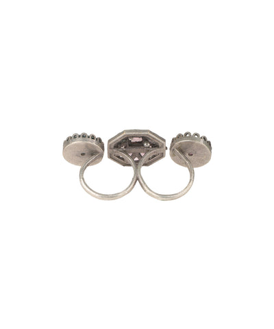 Double Finger Decorative Multi Stone Oxidised Ring | Stylika